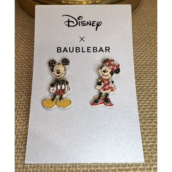 Disney x Baublebar Mickey & Minnie Pearl and Rhinestone Dangle Earrings NEW - Picture 1 of 5
